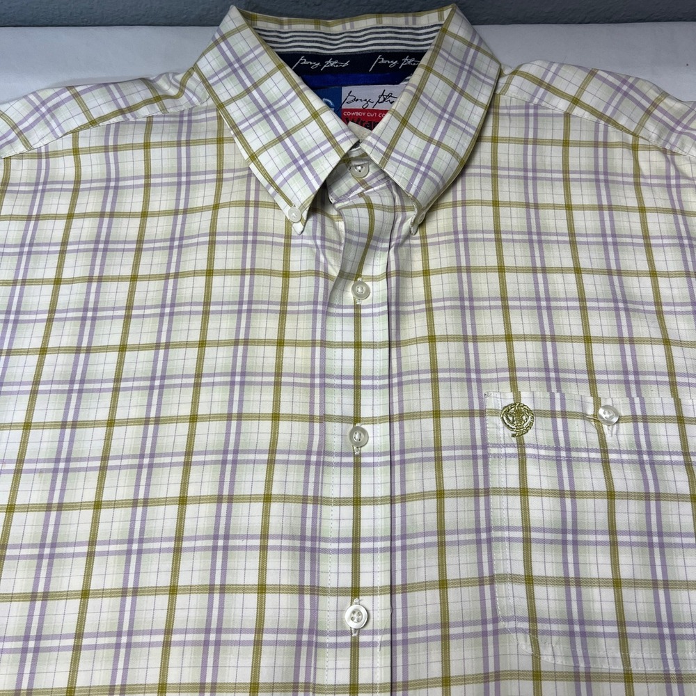 Wrangler Larry Mahan Western Plaid Button Down Shirt Cowboy Cut Purple Green XXL